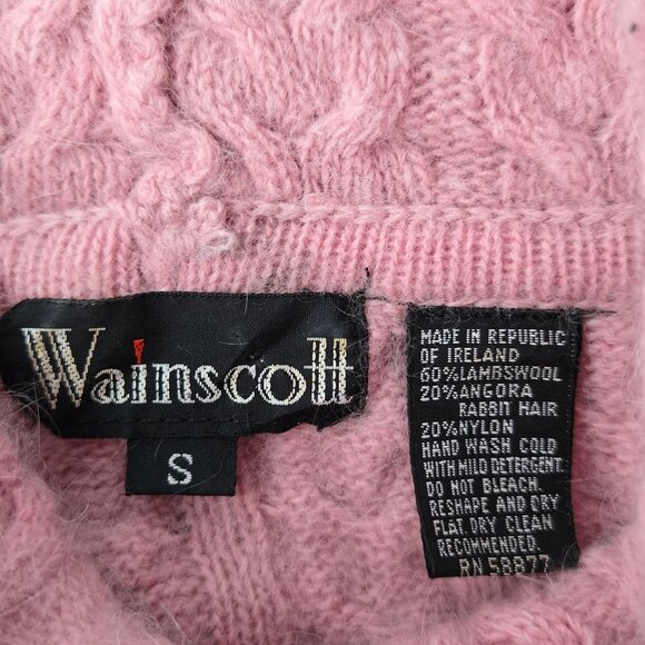 Wainscott Ireland Cable Knit Tunic Sweater Pink Lambswool Rabit Hair Turtleneck - Picture 8 of 12